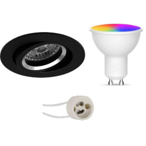 LED Spot Set GU10 – Facto – Smart LED – Wifi LED – Slimme LED – 5W – RGB+CCT – Aanpasbare Kleur – Dimbaar – Pragmi Aerony Pro – Inbouw Rond – Mat Zwart – Kantelbaar – Ø82mm Bestellen via ledinbouwverlichting