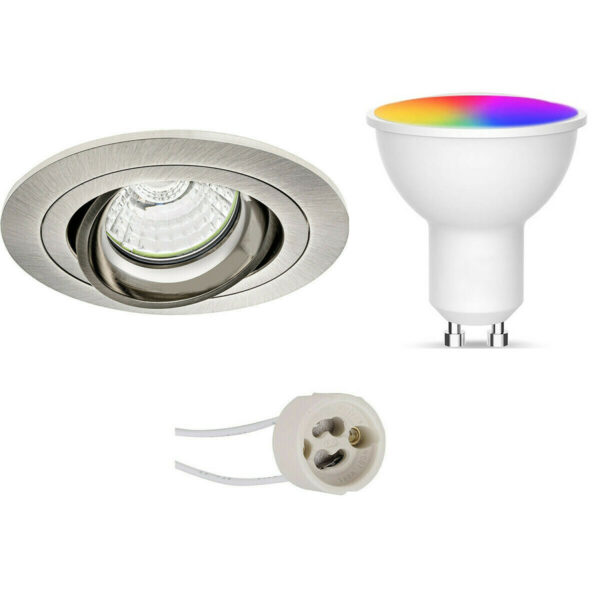 LED Spot Set GU10 – Facto – Smart LED – Wifi LED – Slimme LED – 5W – RGB+CCT – Aanpasbare Kleur – Dimbaar – Pragmi Alpin Pro – Inbouw Rond – Mat Nikkel – Kantelbaar – Ø92mm Bestellen via ledinbouwverlichting