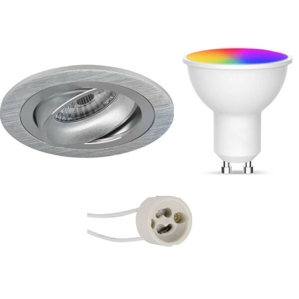 LED Spot Set GU10 – Facto – Smart LED – Wifi LED – Slimme LED – 5W – RGB+CCT – Aanpasbare Kleur – Dimbaar – Pragmi Alpin Pro – Inbouw Rond – Mat Zilver – Kantelbaar Ø92mm Bestellen via ledinbouwverlichting