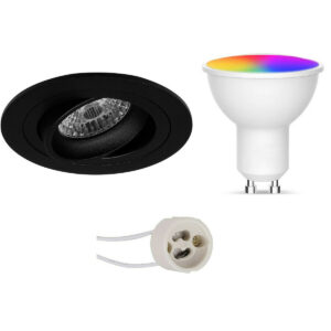 LED Spot Set GU10 – Facto – Smart LED – Wifi LED – Slimme LED – 5W – RGB+CCT – Aanpasbare Kleur – Dimbaar – Pragmi Alpin Pro – Inbouw Rond – Mat Zwart – Kantelbaar Ø92mm Bestellen via ledinbouwverlichting