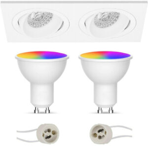 LED Spot Set GU10 – Facto – Smart LED – Wifi LED – Slimme LED – 5W – RGB+CCT – Aanpasbare Kleur – Dimbaar – Pragmi Borny Pro – Inbouw Rechthoek Dubbel – Mat Wit – Kantelbaar – 175x92mm Bestellen via ledinbouwverlichting