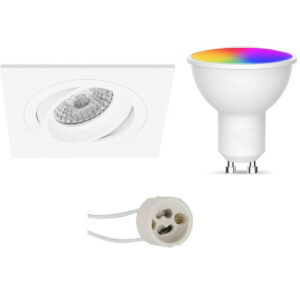 LED Spot Set GU10 – Facto – Smart LED – Wifi LED – Slimme LED – 5W – RGB+CCT – Aanpasbare Kleur – Dimbaar – Pragmi Borny Pro – Inbouw Vierkant – Mat Wit – Kantelbaar – 92mm Bestellen via ledinbouwverlichting