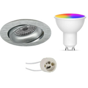 LED Spot Set GU10 – Facto – Smart LED – Wifi LED – Slimme LED – 5W – RGB+CCT – Aanpasbare Kleur – Dimbaar – Pragmi Delton Pro – Inbouw Rond – Mat Zilver – Kantelbaar – Ø82mm Bestellen via ledinbouwverlichting