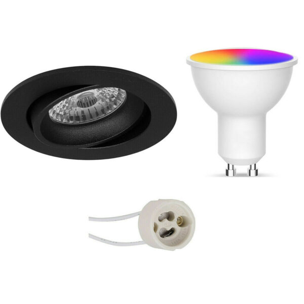 LED Spot Set GU10 – Facto – Smart LED – Wifi LED – Slimme LED – 5W – RGB+CCT – Aanpasbare Kleur – Dimbaar – Pragmi Delton Pro – Inbouw Rond – Mat Zwart – Kantelbaar – Ø82mm Bestellen via ledinbouwverlichting