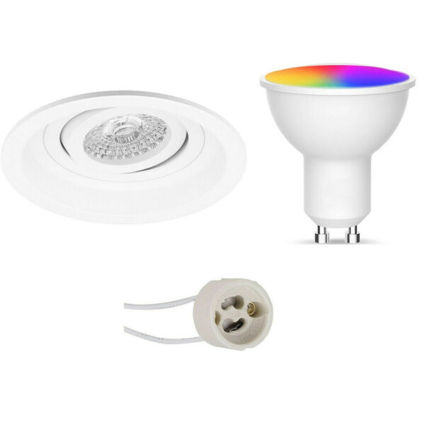 LED Spot Set GU10 – Facto – Smart LED – Wifi LED – Slimme LED – 5W – RGB+CCT – Aanpasbare Kleur – Dimbaar – Pragmi Domy Pro – Inbouw Rond – Mat Wit – Verdiept – Kantelbaar – Ø105mm Bestellen via ledinbouwverlichting