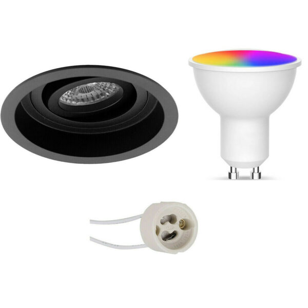 LED Spot Set GU10 – Facto – Smart LED – Wifi LED – Slimme LED – 5W – RGB+CCT – Aanpasbare Kleur – Dimbaar – Pragmi Domy Pro – Inbouw Rond – Mat Zwart – Verdiept – Kantelbaar – Ø105mm Bestellen via ledinbouwverlichting