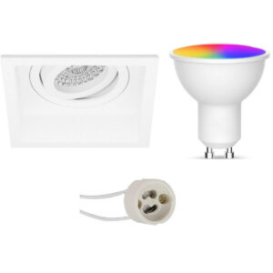 LED Spot Set GU10 – Facto – Smart LED – Wifi LED – Slimme LED – 5W – RGB+CCT – Aanpasbare Kleur – Dimbaar – Pragmi Domy Pro – Inbouw Vierkant – Mat Wit – Verdiept – Kantelbaar – 105mm Bestellen via ledinbouwverlichting