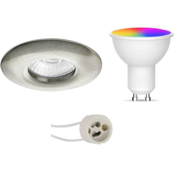 LED Spot Set GU10 – Facto – Smart LED – Wifi LED – Slimme LED – 5W – RGB+CCT – Aanpasbare Kleur – Dimbaar – Pragmi Luno Pro – Waterdicht IP65 – Inbouw Rond – Mat Nikkel – Ø82mm Bestellen via ledinbouwverlichting