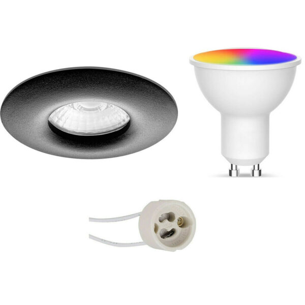 LED Spot Set GU10 – Facto – Smart LED – Wifi LED – Slimme LED – 5W – RGB+CCT – Aanpasbare Kleur – Dimbaar – Pragmi Luno Pro – Waterdicht IP65 – Inbouw Rond – Mat Zwart – Ø82mm Bestellen via ledinbouwverlichting