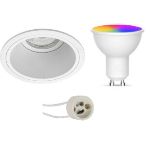 LED Spot Set GU10 – Facto – Smart LED – Wifi LED – Slimme LED – 5W – RGB+CCT – Aanpasbare Kleur – Dimbaar – Pragmi Minko Pro – Inbouw Rond – Mat Wit – Verdiept – Ø90mm Bestellen via ledinbouwverlichting