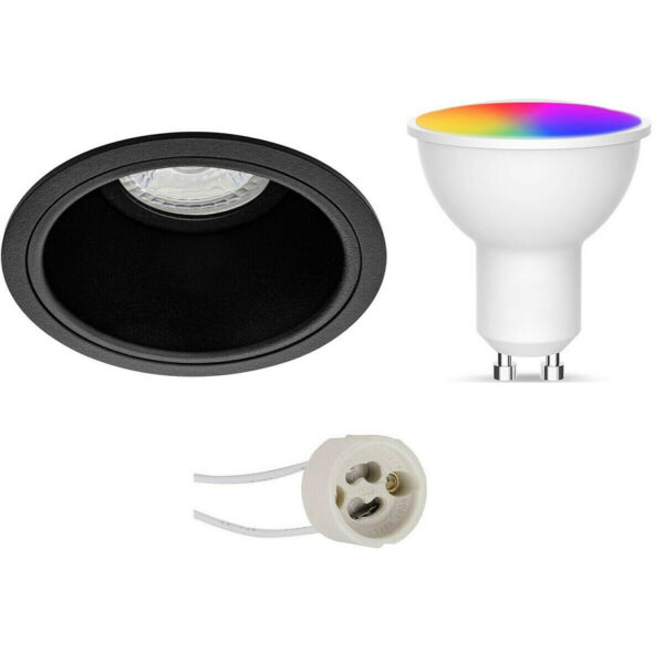 LED Spot Set GU10 – Facto – Smart LED – Wifi LED – Slimme LED – 5W – RGB+CCT – Aanpasbare Kleur – Dimbaar – Pragmi Minko Pro – Inbouw Rond – Mat Zwart – Verdiept – Ø90mm Bestellen via ledinbouwverlichting