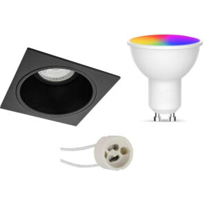 LED Spot Set GU10 – Facto – Smart LED – Wifi LED – Slimme LED – 5W – RGB+CCT – Aanpasbare Kleur – Dimbaar – Pragmi Minko Pro – Inbouw Vierkant – Mat Zwart – Verdiept – 90mm Bestellen via ledinbouwverlichting