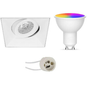 LED Spot Set GU10 – Facto – Smart LED – Wifi LED – Slimme LED – 5W – RGB+CCT – Aanpasbare Kleur – Dimbaar – Pragmi Nivas Pro – Inbouw Vierkant – Mat Wit – Trimless – Kantelbaar – 150mm Bestellen via ledinbouwverlichting