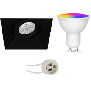 LED Spot Set GU10 – Facto – Smart LED – Wifi LED – Slimme LED – 5W – RGB+CCT – Aanpasbare Kleur – Dimbaar – Pragmi Nivas Pro – Inbouw Vierkant – Mat Zwart – Trimless – Kantelbaar – 150mm Bestellen via ledinbouwverlichting