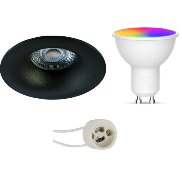 LED Spot Set GU10 – Facto – Smart LED – Wifi LED – Slimme LED – 5W – RGB+CCT – Aanpasbare Kleur – Dimbaar – Pragmi Nora Pro – Inbouw Rond – Mat Zwart – Ø82mm Bestellen via ledinbouwverlichting