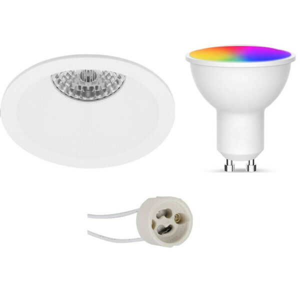 LED Spot Set GU10 – Facto – Smart LED – Wifi LED – Slimme LED – 5W – RGB+CCT – Aanpasbare Kleur – Dimbaar – Pragmi Pollon Pro – Inbouw Rond – Mat Wit – Verdiept – Ø82mm Bestellen via ledinbouwverlichting