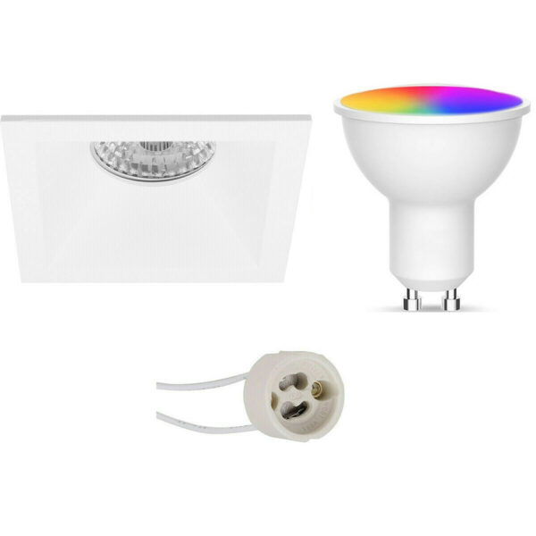 LED Spot Set GU10 – Facto – Smart LED – Wifi LED – Slimme LED – 5W – RGB+CCT – Aanpasbare Kleur – Dimbaar – Pragmi Pollon Pro – Inbouw Vierkant – Mat Wit – Verdiept – 82mm Bestellen via ledinbouwverlichting