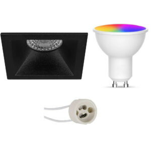 LED Spot Set GU10 – Facto – Smart LED – Wifi LED – Slimme LED – 5W – RGB+CCT – Aanpasbare Kleur – Dimbaar – Pragmi Pollon Pro – Inbouw Vierkant – Mat Zwart – Verdiept – 82mm Bestellen via ledinbouwverlichting