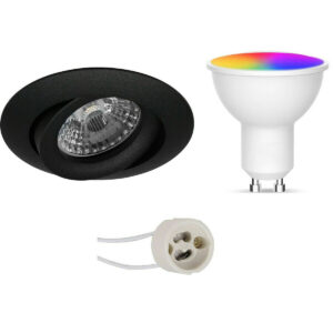 LED Spot Set GU10 – Facto – Smart LED – Wifi LED – Slimme LED – 5W – RGB+CCT – Aanpasbare Kleur – Dimbaar – Pragmi Uranio Pro – Inbouw Rond – Mat Zwart – Kantelbaar – Ø82mm Bestellen via ledinbouwverlichting