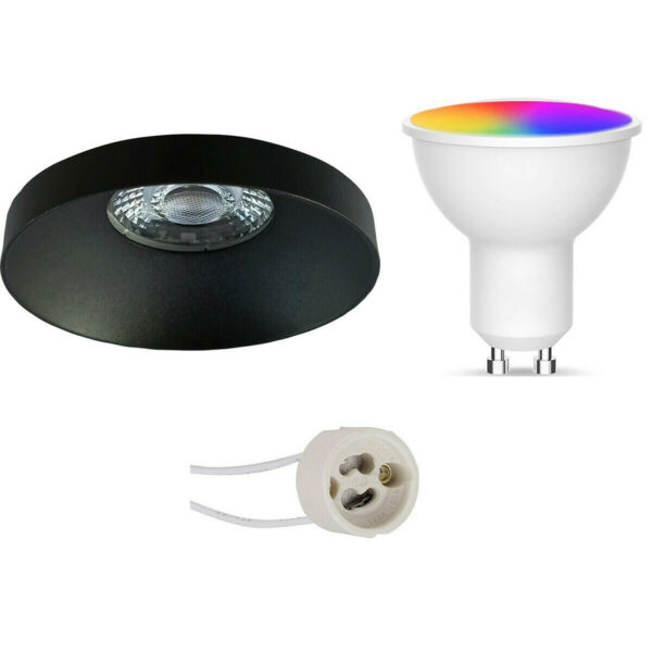 LED Spot Set GU10 – Facto – Smart LED – Wifi LED – Slimme LED – 5W – RGB+CCT – Aanpasbare Kleur – Dimbaar – Pragmi Vrito Pro – Inbouw Rond – Mat Zwart – Ø82mm Bestellen via ledinbouwverlichting