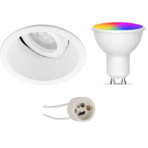 LED Spot Set GU10 – Facto – Smart LED – Wifi LED – Slimme LED – 5W – RGB+CCT – Aanpasbare Kleur – Dimbaar – Pragmi Zano Pro – Inbouw Rond – Mat Wit – Kantelbaar – Ø93mm Bestellen via ledinbouwverlichting