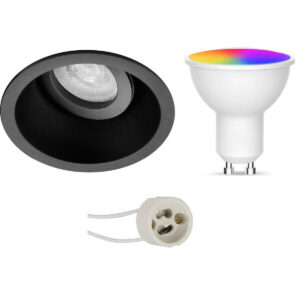 LED Spot Set GU10 – Facto – Smart LED – Wifi LED – Slimme LED – 5W – RGB+CCT – Aanpasbare Kleur – Dimbaar – Pragmi Zano Pro – Inbouw Rond – Mat Zwart – Kantelbaar – Ø93mm Bestellen via ledinbouwverlichting