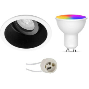 LED Spot Set GU10 – Facto – Smart LED – Wifi LED – Slimme LED – 5W – RGB+CCT – Aanpasbare Kleur – Dimbaar – Pragmi Zano Pro – Inbouw Rond – Mat Zwart/Wit – Kantelbaar – Ø93mm Bestellen via ledinbouwverlichting