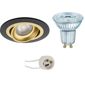 LED Spot Set – LEDVANCE Parathom PAR16 927 36D – Pragmi Alpin Pro – GU10 Fitting – Dimbaar – Inbouw Rond – Mat Zwart/Goud – 3.7W – Warm Wit 2700K – Kantelbaar Ø92mm Bestellen via ledinbouwverlichting