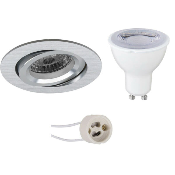 LED Spot Set – Pragmi Aerony Pro – GU10 Fitting – Dimbaar – Inbouw Rond – Mat Zilver – 6W – Warm Wit 3000K – Kantelbaar – Ø82mm Bestellen via ledinbouwverlichting