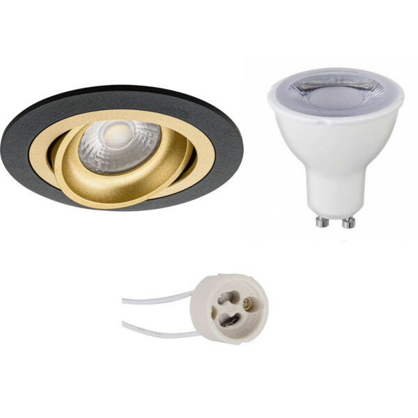 LED Spot Set – Pragmi Alpin Pro – GU10 Fitting – Dimbaar – Inbouw Rond – Mat Zwart/Goud – 6W – Helder/Koud Wit 6400K – Kantelbaar Ø92mm Bestellen via ledinbouwverlichting