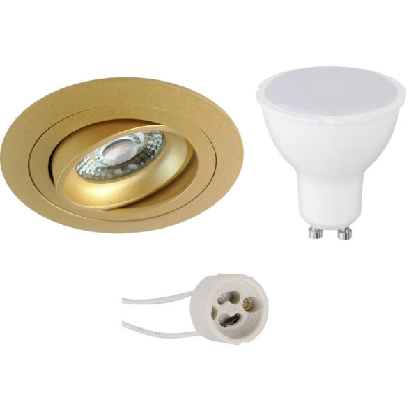 LED Spot Set – Pragmi Alpin Pro – GU10 Fitting – Inbouw Rond – Mat Goud – 4W – Warm Wit 3000K – Kantelbaar – Ø92mm Bestellen via ledinbouwverlichting