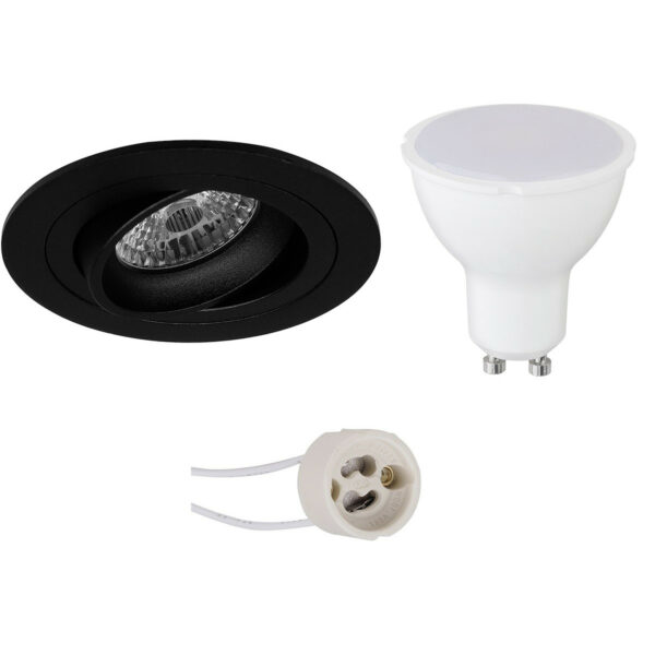 LED Spot Set – Pragmi Alpin Pro – GU10 Fitting – Inbouw Rond – Mat Zwart – 4W – Warm Wit 3000K – Kantelbaar Ø92mm Bestellen via ledinbouwverlichting