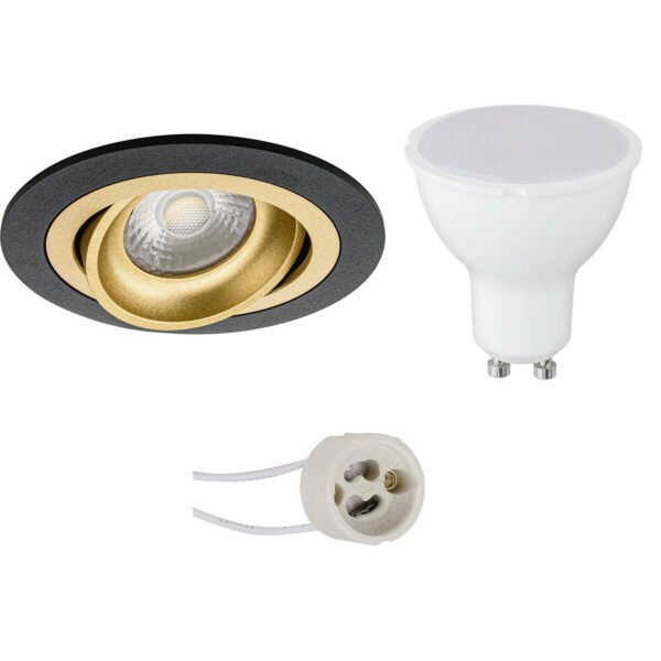 LED Spot Set – Pragmi Alpin Pro – GU10 Fitting – Inbouw Rond – Mat Zwart/Goud – 4W – Natuurlijk Wit 4200K – Kantelbaar Ø92mm Bestellen via ledinbouwverlichting