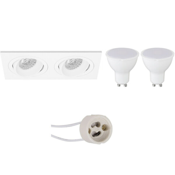 LED Spot Set – Pragmi Borny Pro – GU10 Fitting – Inbouw Rechthoek Dubbel – Mat Wit – 4W – Warm Wit 3000K – Kantelbaar – 175x92mm Bestellen via ledinbouwverlichting