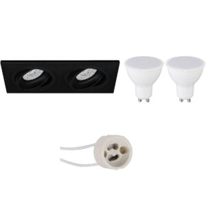 LED Spot Set – Pragmi Borny Pro – GU10 Fitting – Inbouw Rechthoek Dubbel – Mat Zwart – 4W – Warm Wit 3000K – Kantelbaar – 175x92mm Bestellen via ledinbouwverlichting