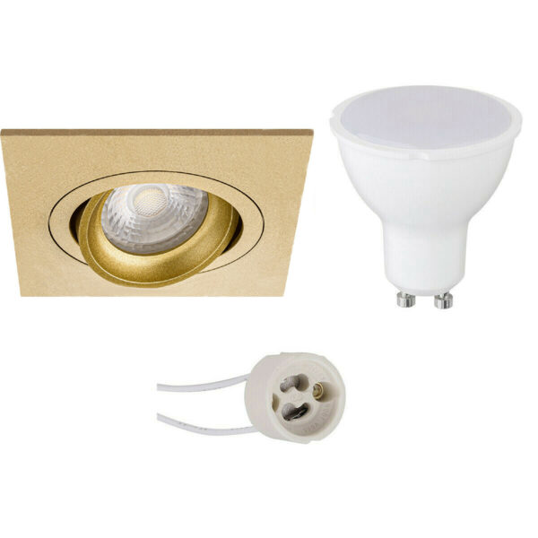 LED Spot Set – Pragmi Borny Pro – GU10 Fitting – Dimbaar – Inbouw Vierkant – Mat Goud – 6W – Helder/Koud Wit 6400K – Kantelbaar – 92mm Bestellen via ledinbouwverlichting