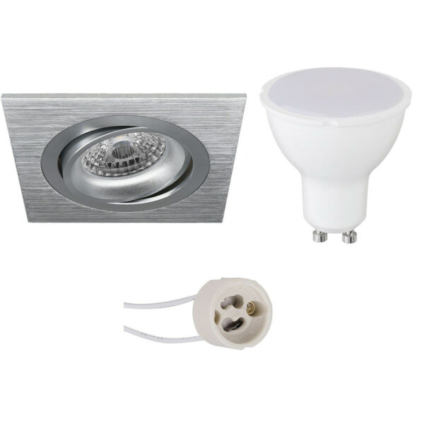 LED Spot Set – Pragmi Borny Pro – GU10 Fitting – Inbouw Vierkant – Mat Zilver – 4W – Warm Wit 3000K – Kantelbaar – 92mm Bestellen via ledinbouwverlichting