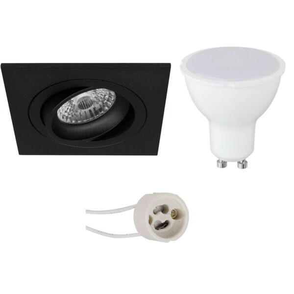 LED Spot Set – Pragmi Borny Pro – GU10 Fitting – Inbouw Vierkant – Mat Zwart – 4W – Natuurlijk Wit 4200K – Kantelbaar – 92mm Bestellen via ledinbouwverlichting