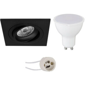 LED Spot Set – Pragmi Borny Pro – GU10 Fitting – Dimbaar – Inbouw Vierkant – Mat Zwart – 6W – Natuurlijk Wit 4200K – Kantelbaar – 92mm Bestellen via ledinbouwverlichting