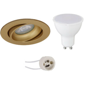 LED Spot Set – Pragmi Delton Pro – GU10 Fitting – Inbouw Rond – Mat Goud – 4W – Warm Wit 3000K – Kantelbaar – Ø82mm Bestellen via ledinbouwverlichting