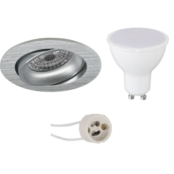 LED Spot Set – Pragmi Delton Pro – GU10 Fitting – Inbouw Rond – Mat Zilver – 4W – Helder/Koud Wit 6400K – Kantelbaar – Ø82mm Bestellen via ledinbouwverlichting