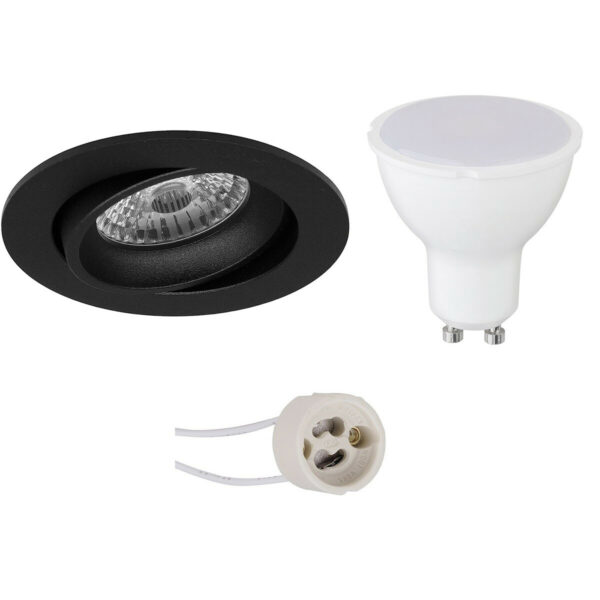 LED Spot Set – Pragmi Delton Pro – GU10 Fitting – Dimbaar – Inbouw Rond – Mat Zwart – 6W – Natuurlijk Wit 4200K – Kantelbaar – Ø82mm Bestellen via ledinbouwverlichting