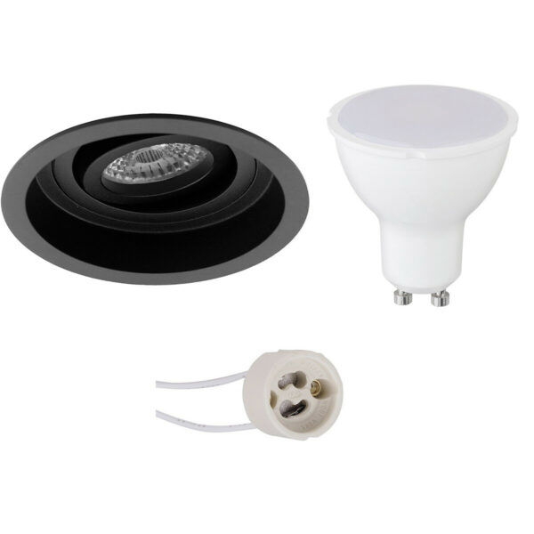 LED Spot Set – Pragmi Domy Pro – GU10 Fitting – Inbouw Rond – Mat Zwart – 4W – Warm Wit 3000K – Verdiept – Kantelbaar – Ø105mm Bestellen via ledinbouwverlichting