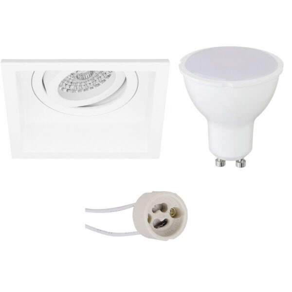 LED Spot Set – Pragmi Domy Pro – GU10 Fitting – Inbouw Vierkant – Mat Wit – 4W – Natuurlijk Wit 4200K – Verdiept – Kantelbaar – 105mm Bestellen via ledinbouwverlichting