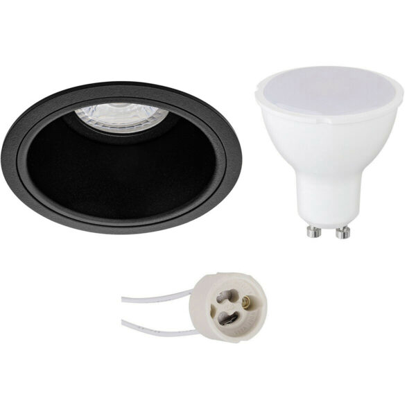 LED Spot Set – Pragmi Minko Pro – GU10 Fitting – Inbouw Rond – Mat Zwart – 4W – Warm Wit 3000K – Verdiept – Ø90mm Bestellen via ledinbouwverlichting