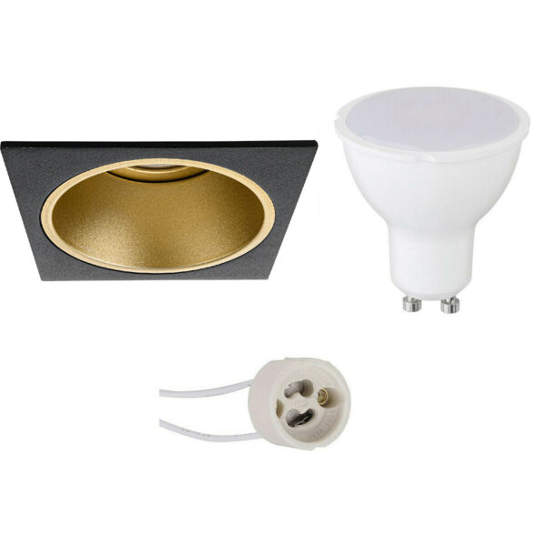 LED Spot Set – Pragmi Minko Pro – GU10 Fitting – Inbouw Vierkant – Mat Zwart/Goud – 4W – Warm Wit 3000K – Verdiept – 90mm Bestellen via ledinbouwverlichting