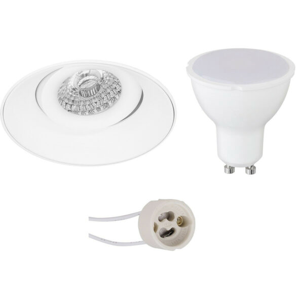 LED Spot Set – Pragmi Nivas Pro – GU10 Fitting – Dimbaar – Inbouw Rond – Mat Wit – 6W – Helder/Koud Wit 6400K – Trimless – Kantelbaar – Ø150mm Bestellen via ledinbouwverlichting