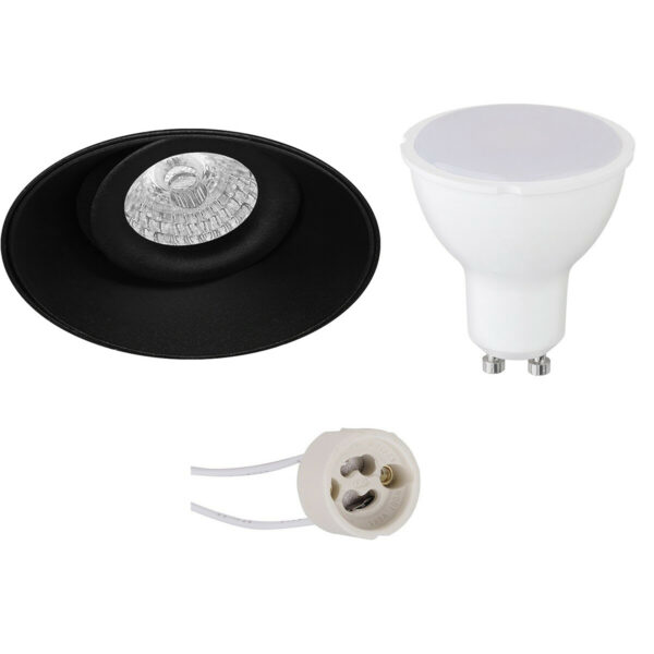 LED Spot Set – Pragmi Nivas Pro – GU10 Fitting – Inbouw Rond – Mat Zwart – 4W – Warm Wit 3000K – Trimless – Kantelbaar – Ø150mm Bestellen via ledinbouwverlichting