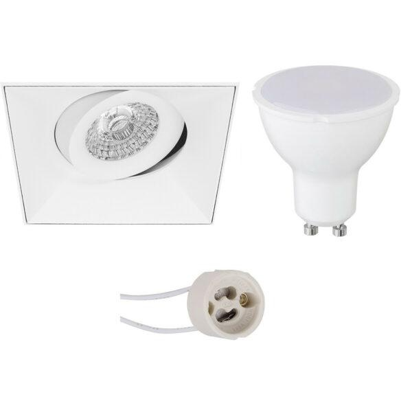 LED Spot Set – Pragmi Nivas Pro – GU10 Fitting – Inbouw Vierkant – Mat Wit – 4W – Warm Wit 3000K – Trimless – Kantelbaar – 150mm Bestellen via ledinbouwverlichting