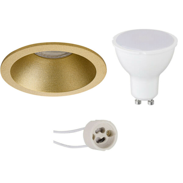 LED Spot Set – Pragmi Pollon Pro – GU10 Fitting – Inbouw Rond – Mat Goud – 4W – Helder/Koud Wit 6400K – Verdiept – Ø82mm Bestellen via ledinbouwverlichting